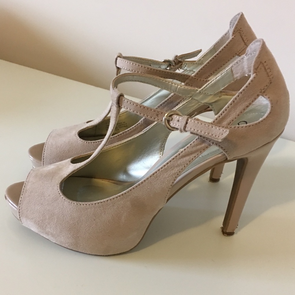 Guess - Tan T-Strap Heels - 8M